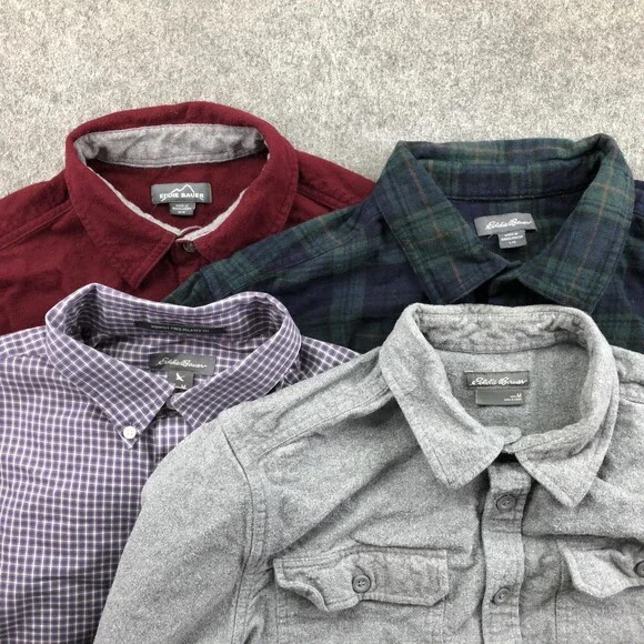 Eddie Bauer Shirt Mens Medium Cotton Flannel Lot Of 4 Button Up Relaxed Fit - Picture 1 of 9